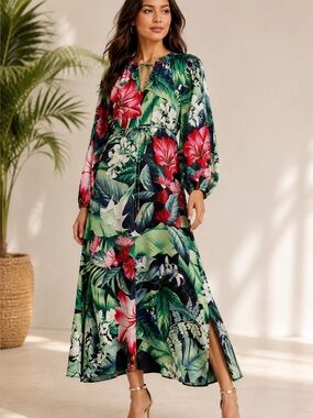 NWT Tommy Bahama Tropical Floral Maxi Dress Medium Resort Vacation
